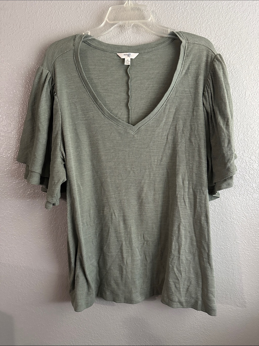 Terra & Sky Sage Green V-Neck Ruffle Sleeve Top